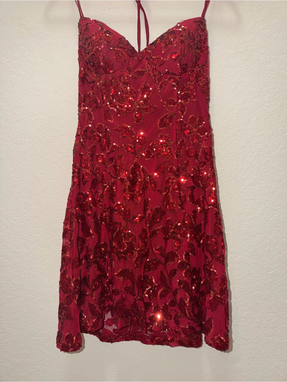 Windsor Red Sequin Spaghetti-Strap Party Dress HOCO